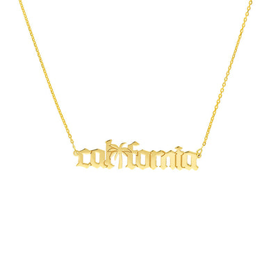 Gothic Nameplate + Palm Tree Necklace
