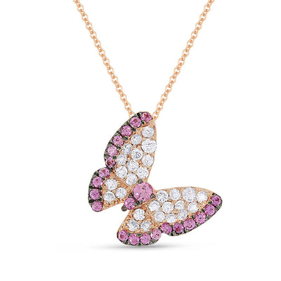 Madison L. 14k Diamond + Pink Sapphire Butterfly Pendant