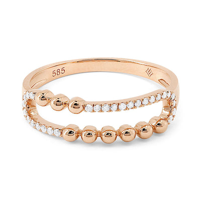 Madison L. 14k Gold Beaded Double Row Diamond Ring