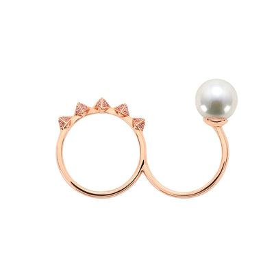 Alessandra DonÃ¡ Pink Sapphire + Pearl Bi-Finger Ring