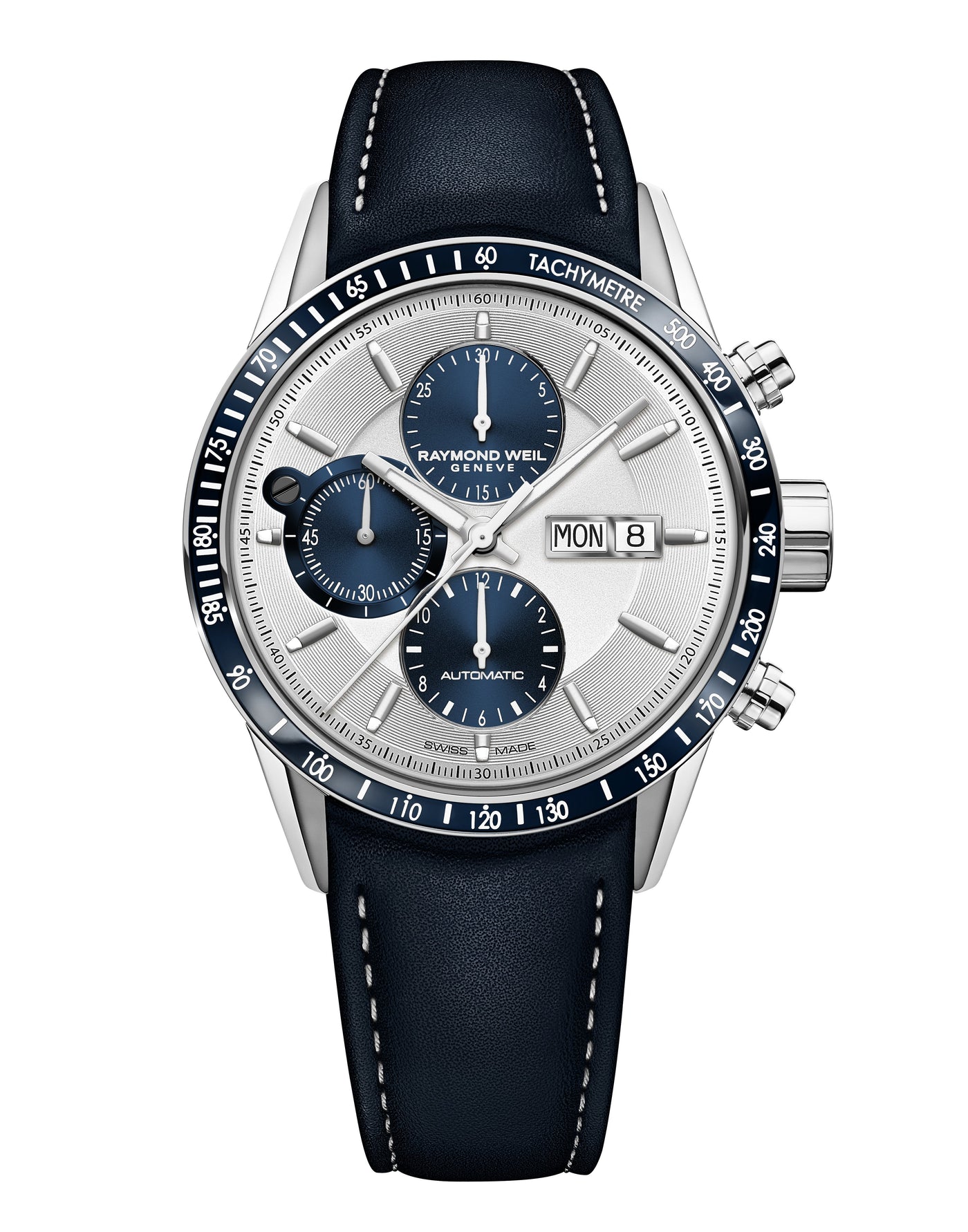 Raymond Weil Freelancer Mens 42mm Automatic Chronograph Blue Leather Watch