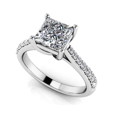 Princess cut pave diamond engagement ring