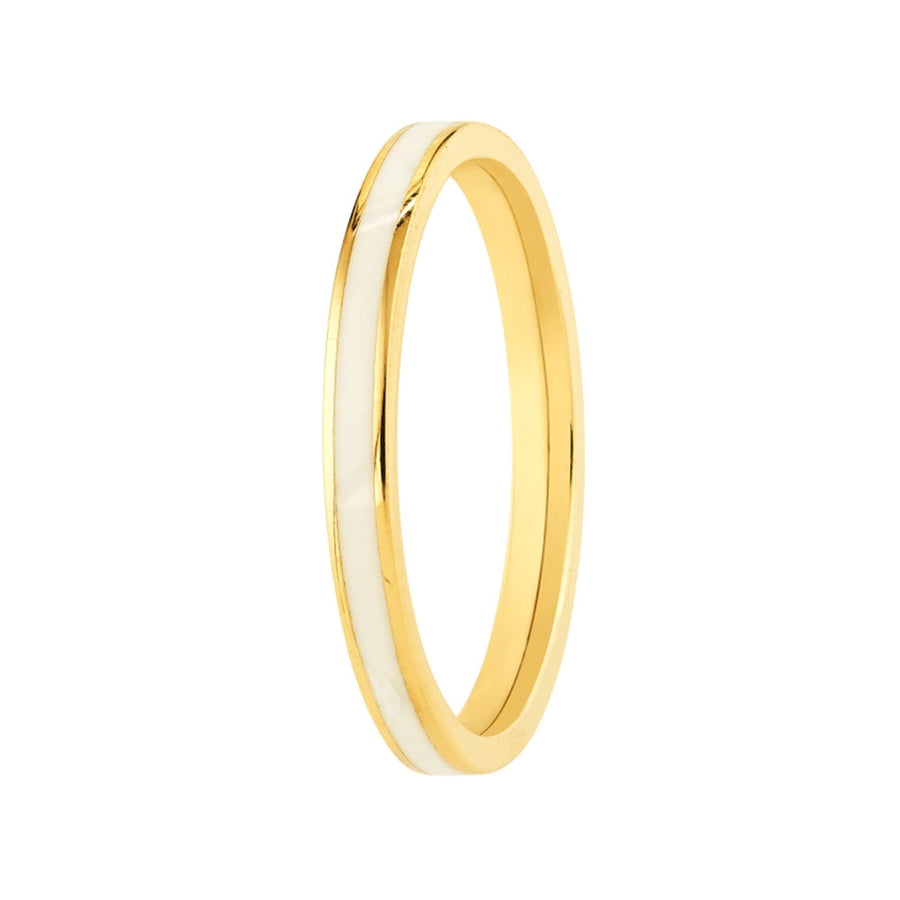 14k Yellow Gold White Enamel Stackable Ring