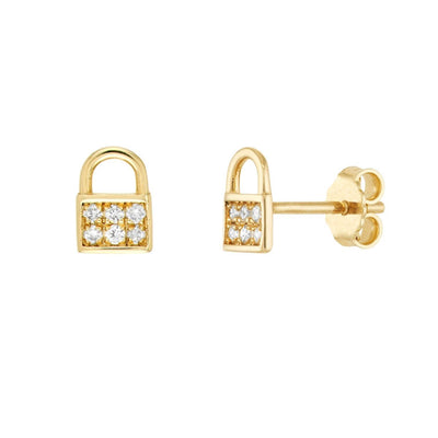 Eternal Love Gold Mini Diamond Lock Earrings