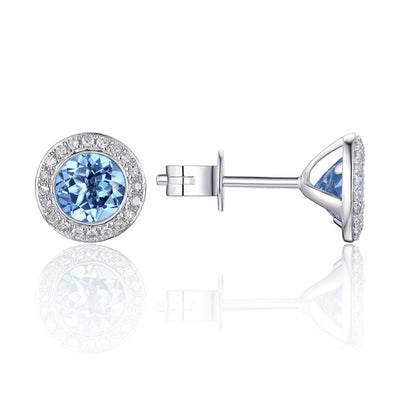 Luvente 14k White Gold Diamond & Blue Topaz Earrings