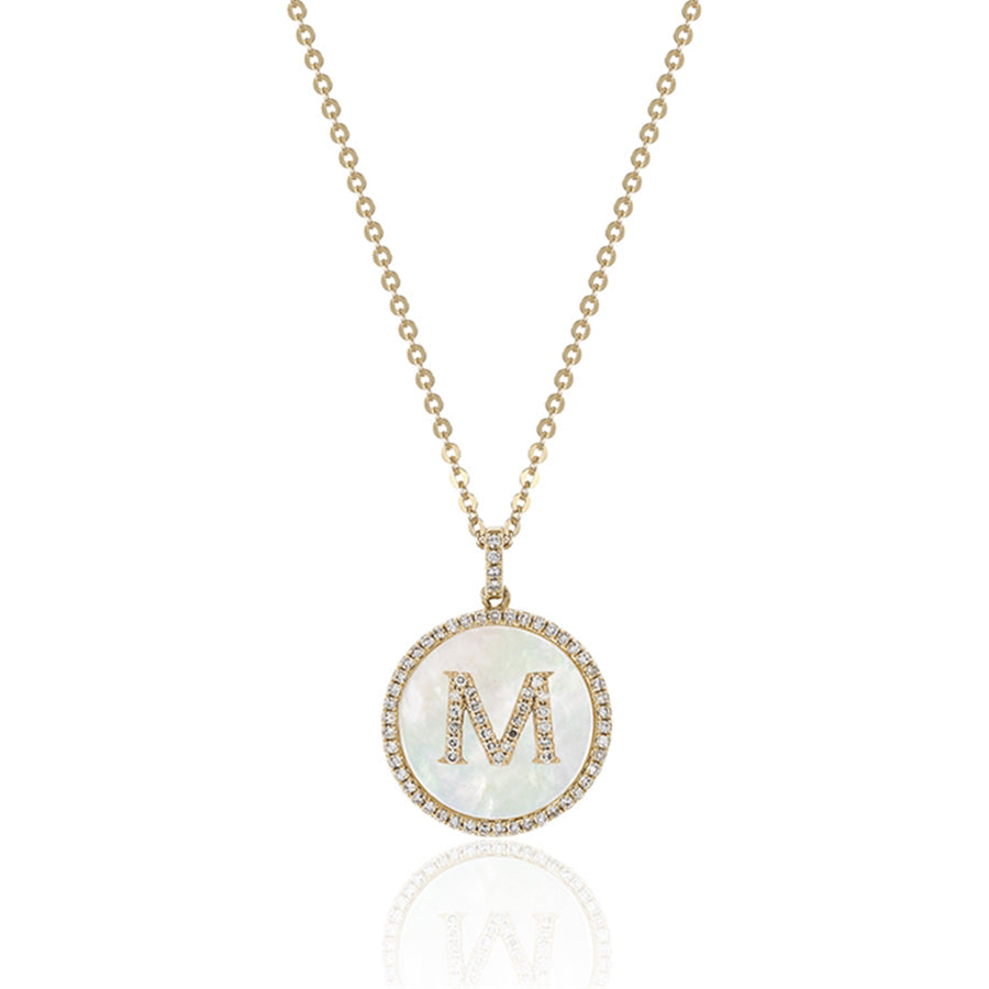 Luvente 14k Yellow Gold Diamond & MOP Initial Necklace