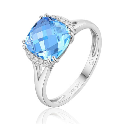 Luvente 14k White Gold Diamond & Blue Topaz Ring