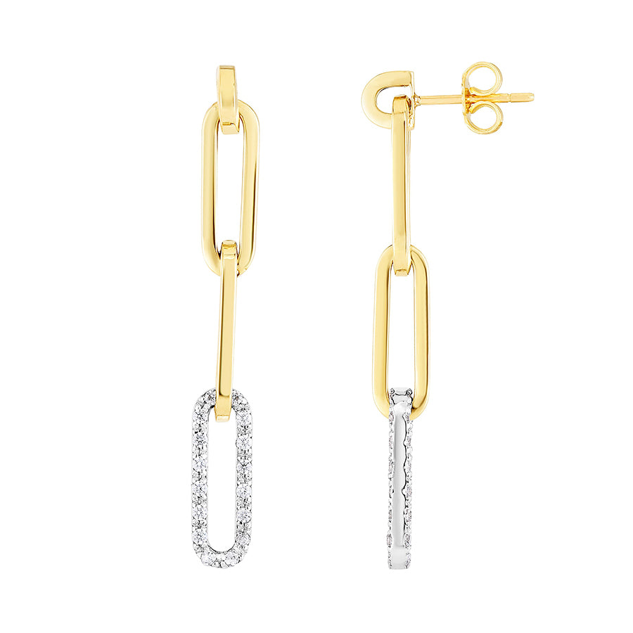 14k Yellow + White Gold Diamond Link Earrings