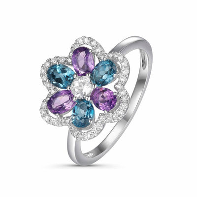 Luvente 14k Gold Diamond & Gemstone Flower Ring