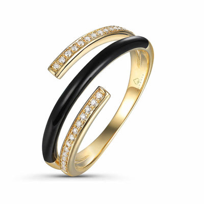 Luvente 14k Gold Black Enamel + Diamond Ring