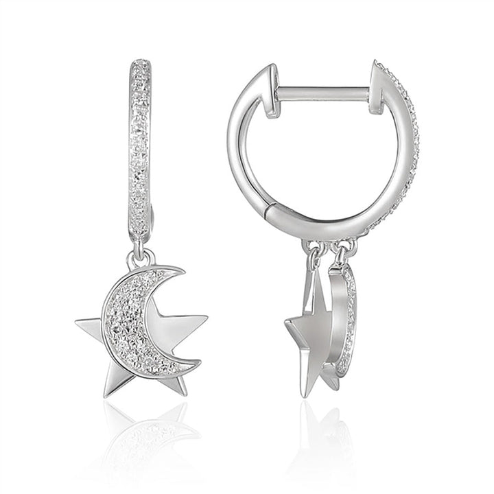 Luvente 14k Gold Diamond Star & Moon Drop Earrings
