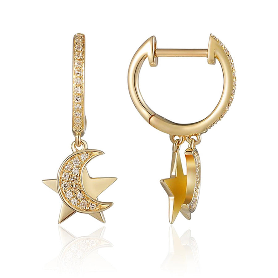 Luvente 14k Gold Diamond Star & Moon Drop Earrings